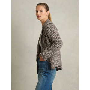 REISS EVIE Cotton Linen Double Breasted Houndstooth Check Blazer